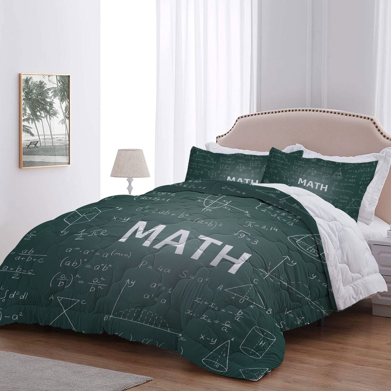BlessLiving Mathematics Science Twin Comforter Set, 3pc Green Bedding