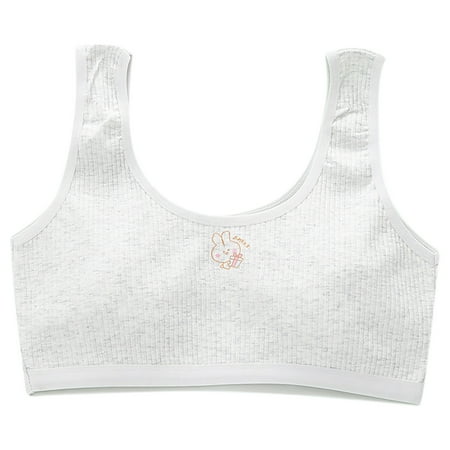 Girls Training Bras Cute Sports Bra Ribbed Seamless Wirefree Everyday No-Padded Cotton Comfort Underwear Bralette  Gray  XL