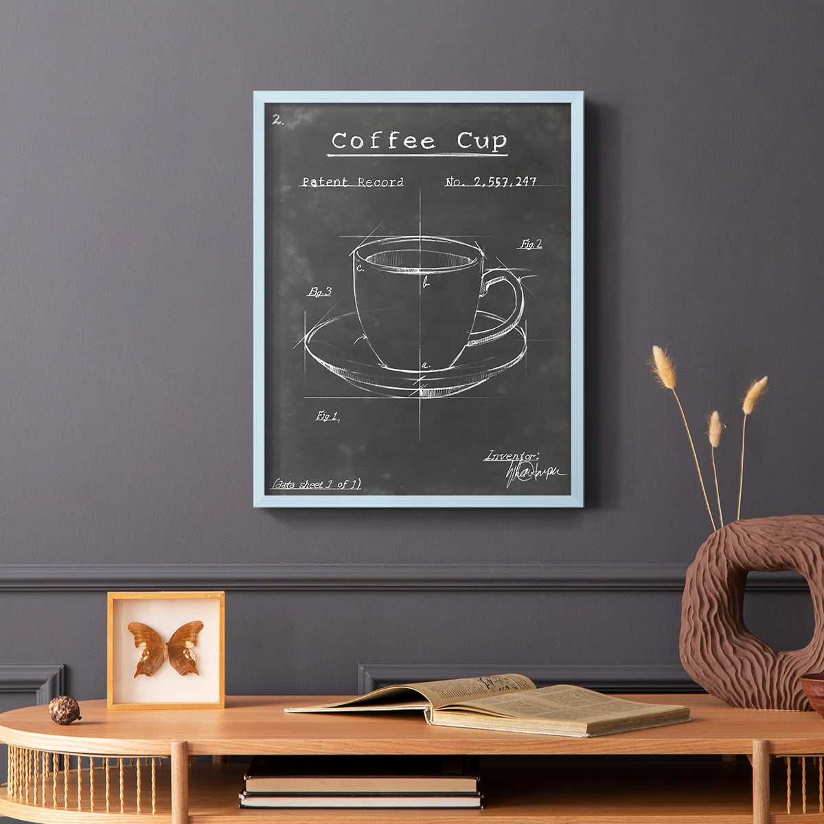 Morning Routine II Framed Print in Blue Solid Wood Framed Print No Nail Hanging