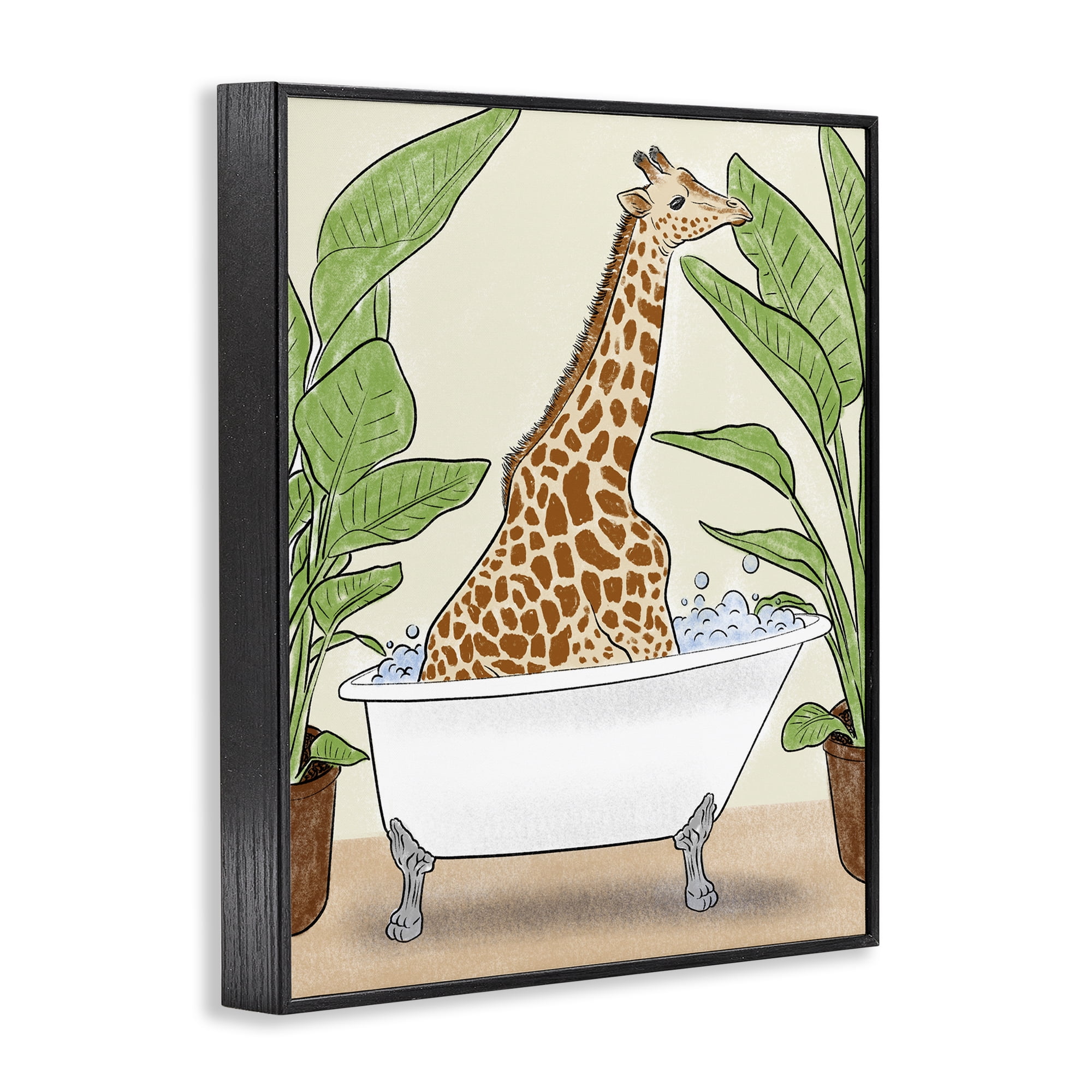 Stupell Industries Bathing Giraffe & Plants Black Framed Giclee Art, design by Marcus Prime