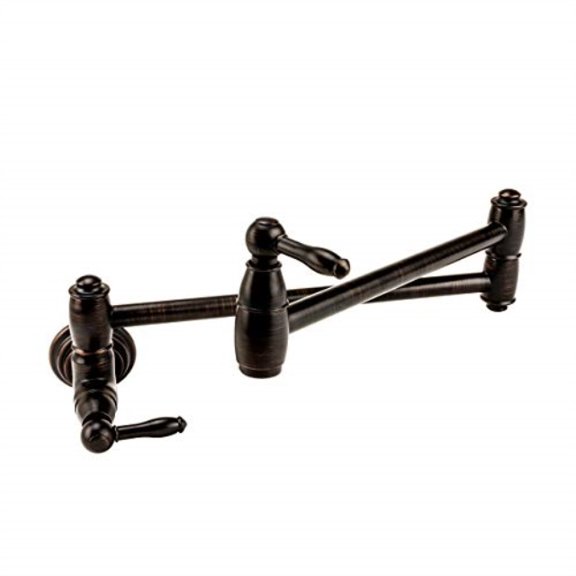 fontaine by italia, n98288-orb, traditional kitchen wall-mount pot filler faucet tap fixture with double handles and full swing rotation arms in oil rubbed bronze