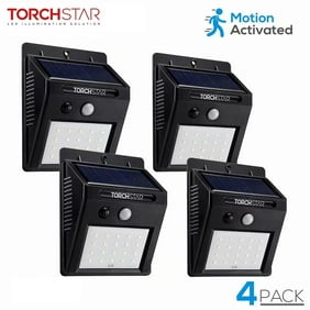 TorchStar Led Solar Motion Sensor Lights, Wireless Outdoor Wall Lights, Outdoor Security Wall Mount Light For Garden, Patio, Black, Pack Of 4