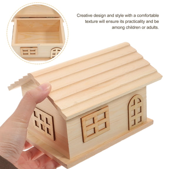 MIPCASE Wooden Storage Box House Shaped Jewelry Storage Office Supplies Wood Color Decoration 1Pcs