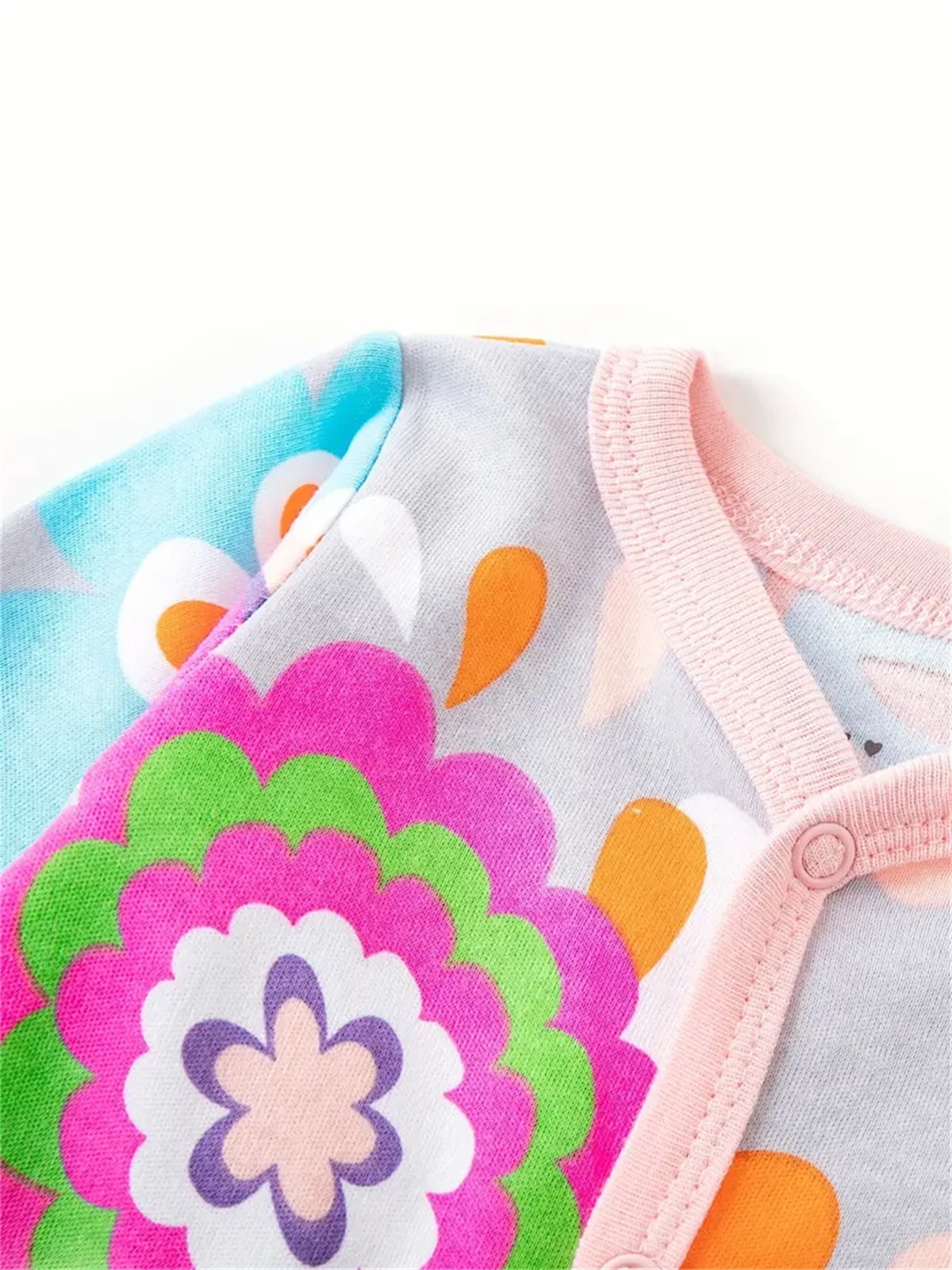 QEFJNO Newborn Baby Girls' 3-pack Sleep and Play Footies Pajamas One-Piece Sleeper Button Jumpsuit Cotton Floral PJs