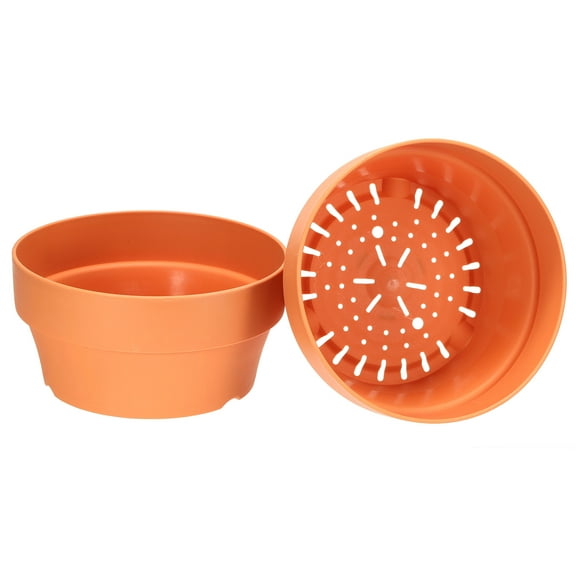 Uxcell 7" Plastic Plant Pots with Holes Flower Planter Container, Orange 2 Pack
