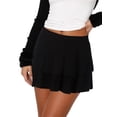 thumbnail image 2 of Womens Fashion Stretchy Nightclub Pleated Mini Skirt Multi Layer Ruffle Hem Casual Skirt, 2 of 9