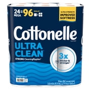 Cottonelle Ultra Clean Toilet Paper, Strong Toilet Tissue, 24 Mega Rolls