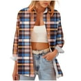 thumbnail image 4 of Uootdi Plaid Long Sleeve Shirts for Women Collared Button Down Dressy Rolled Up Blouse Business Casual Work Tops Gift, 4 of 7