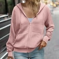 thumbnail image 2 of Olyvenn Waffle Zip Up Hoodie for Women Loose Sweatshirt Jacket Long Sleeve Casual Fall Outfits Fashion Hoodies with Pockets Pink XL, 2 of 9