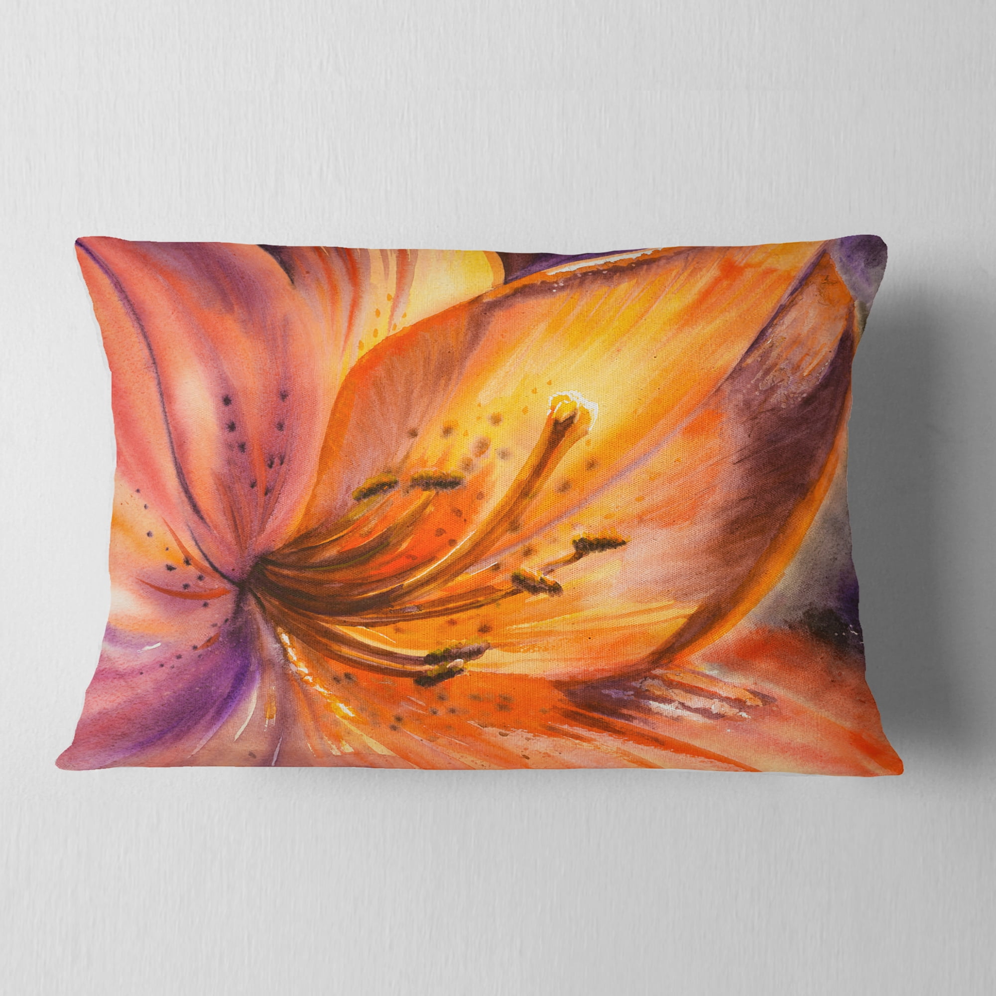 Designart Orange Lily Flower - Floral Throw Pillow - 12x20