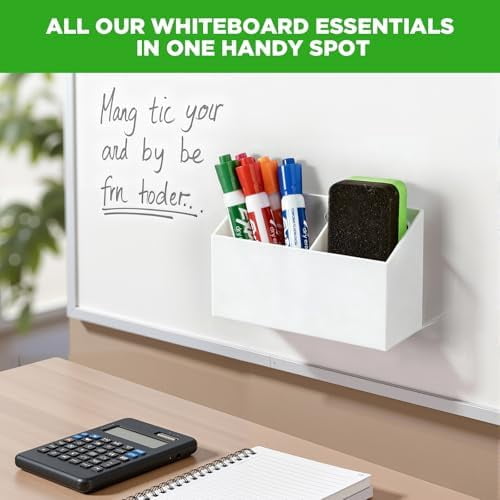 Magnetic Dry Erase Marker Holder for Whiteboard, Acrylic Magnet Pen Holder for Refrigerator Fridge, Marker Holder for Classroom Teacher, Pencil Cup,Office Accessories, Locker Organizer(White)