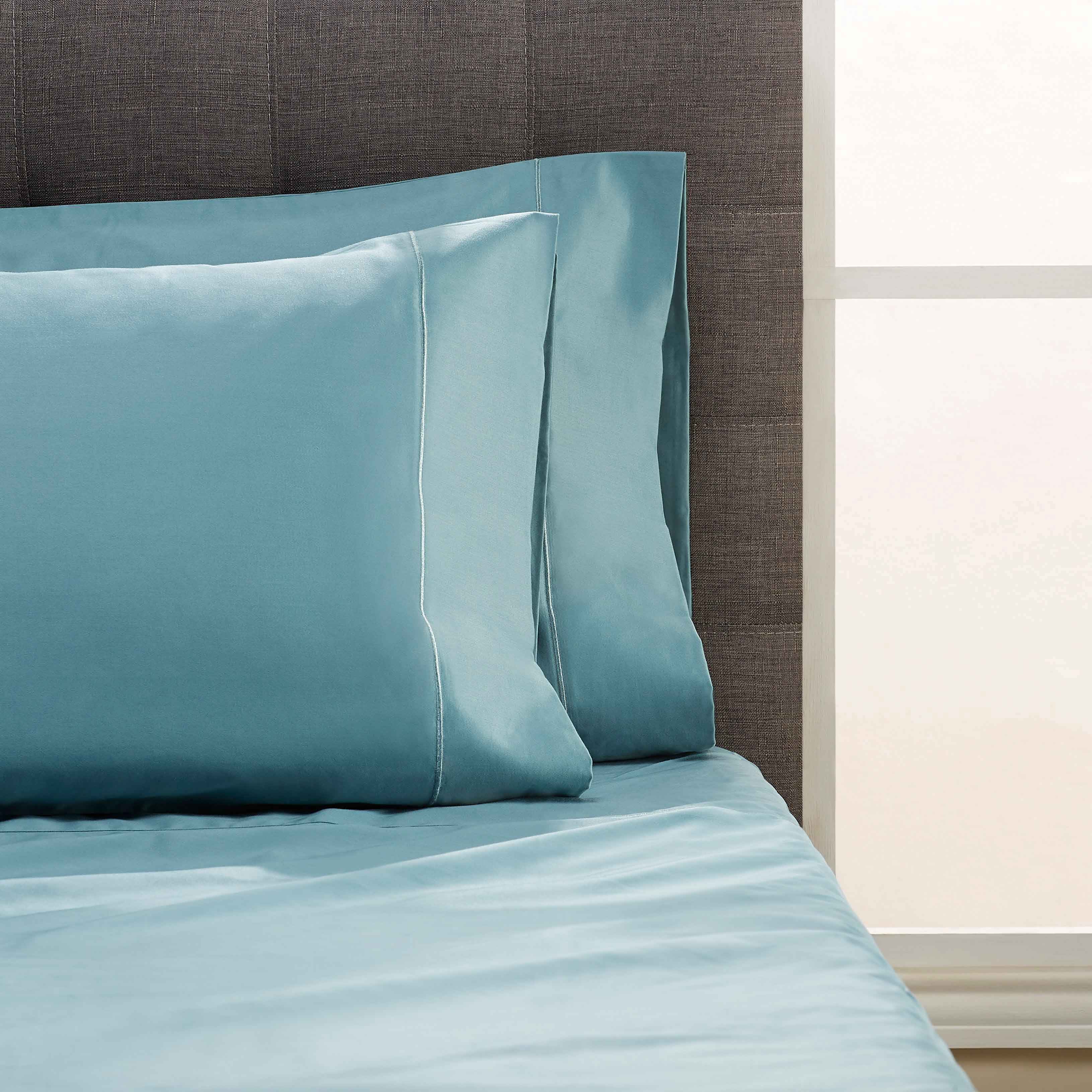 Hotel Style 2-Piece 1000 Thread Count Egyptian Cotton Standard Pillowcases, Teal Silk