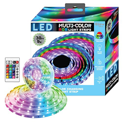 Retfærdighed Forpustet smør Gabba Goods Glow LED Strip Lights for Bedroom Kitchen DIY Projects White  and Color Changing with Remote Control (Multi (RBG), 30 ft) - Walmart.com