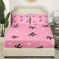 thumbnail image 2 of Erosebridal Kawaii Bow Fitted Sheet Queen, Pink Love Fitted Sheet Set Queen, Dreamy Cartoon Decor, 3-Piece（No Top Sheet）, 2 of 6