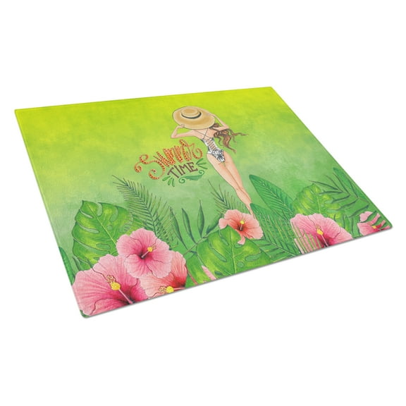 Summer Time Lady in Swimsuit Glass Cutting Board Large