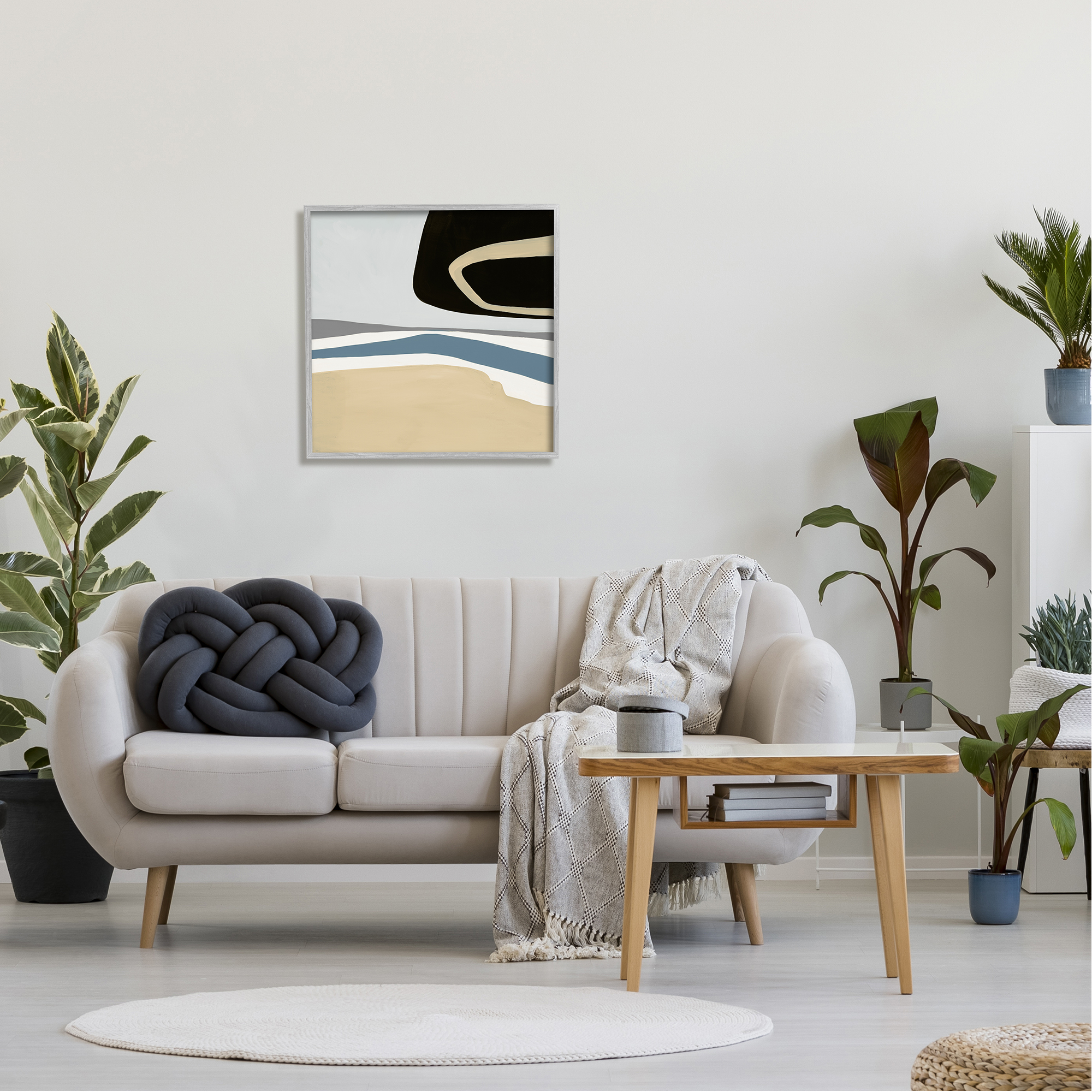 Stupell Industries Modern Asymmetrical Composition Abstract Painting Gray Framed Art Print Wall Art, 24 x 24