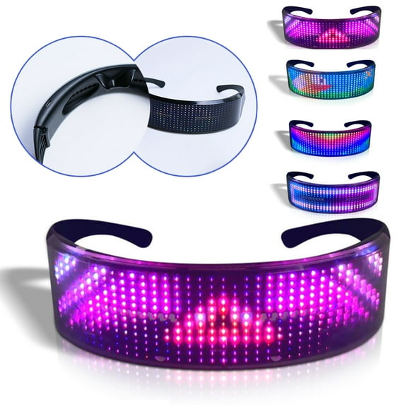 MesaSe LED Smart Glasses with Bluetooth APP Control, Rechargeable Magic Shining Glasses, Customize Message Light-up Glasses for Masquerade Parties