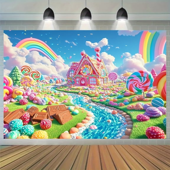 Sweet Candyland Backdrop Candy House Lollipop Tree Birthday Photography Background for Girl Dreamy Candy River Rainbow Slide Birthday Party Decorations Banner Supplies Photo Booth Props