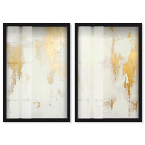 Golden Luxe Abstract Duo Set Shadowbox Neutral Abstract Art by Art Remedy, Black Frame, 10 x 15