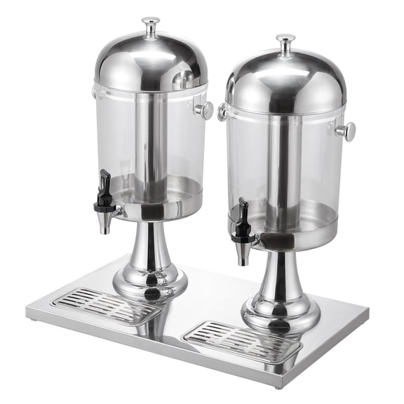 KFFKFF 2.1 Gallon x 2 Beverage Dispenser for Parties, Stainless Steel and Plastic Drink Dispensers with Spigot, Ice Chamber, Tray for Serving Iced Tea, Lemonade, and More in Restaurants and Hotels