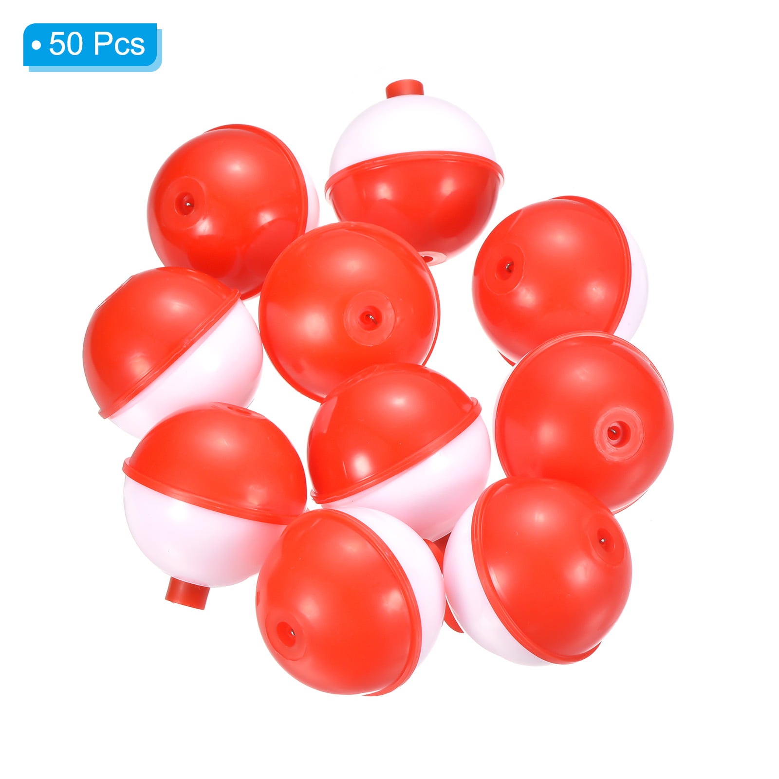 1.75 Inch Fishing Bobbers, Plastic Push Button Round Fishing Float, Red and  White 50 Pack 