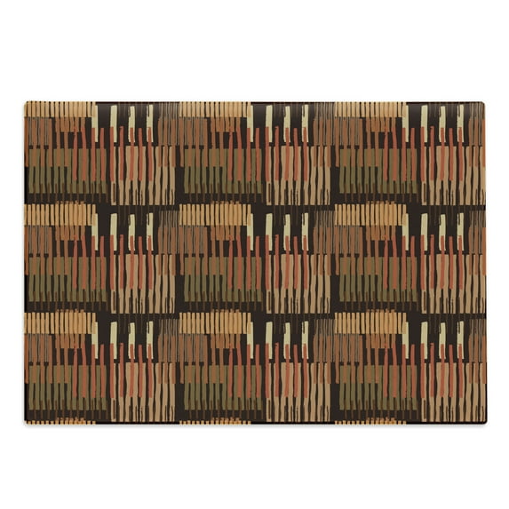Ethnic Cutting Board, Geometric Pattern with Stripes Earthy Tones Hand Drawn Vertical Lines Arrangement, Decorative Tempered Glass Cutting and Serving Board, Large Size, Multicolor, by Ambesonne
