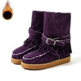 thumbnail image 4 of Fringe Winter Boots for Women Warm Casual Suede Platform Flat Booties Adjustable Retro Buckle Strap Pull on Mid Calf Snow Boots, 4 of 6
