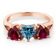 thumbnail image 2 of Gem Stone King 18K Rose Gold Plated Silver 3-Stone Ring Heart Shape Persian Blue Moissanite and Created Ruby Red (2.72 Cttw, Size 7), 2 of 3