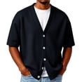 thumbnail image 2 of Waffle Button Down Short Sleeve Shirts for Men Lightweight Open Front Cardigan Casual Comfy Knit Summer Cardigan Navy 2XL, 2 of 5