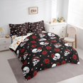 thumbnail image 2 of Feelyou Romantic Rose Skull Twin Bedding, Cartoon Red Flower Bedding Comforter Set, Halloween Reversible, 7-Piece, 2 of 7