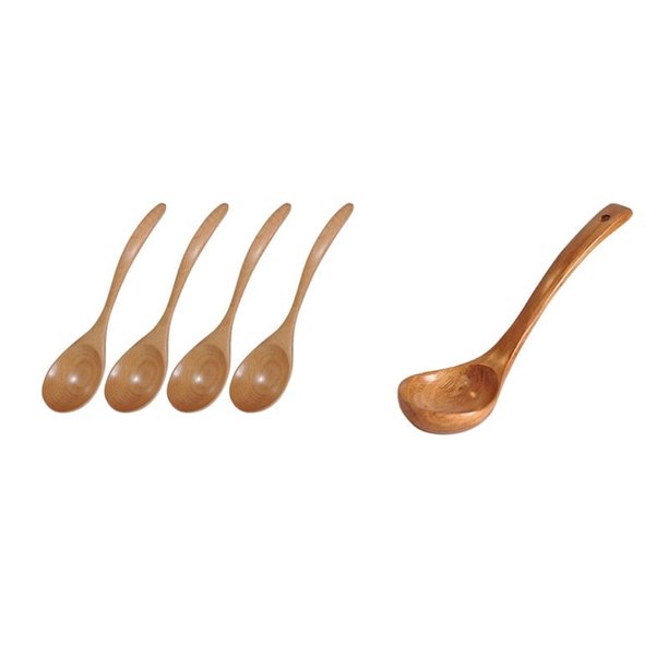 5 cucharas de madera, cucharas para sopa, cucharas de madera natural, cuchara de postre, cuchara de té, cuchara curva de 17,8 x 4,3 cm y 25 x 7 cm