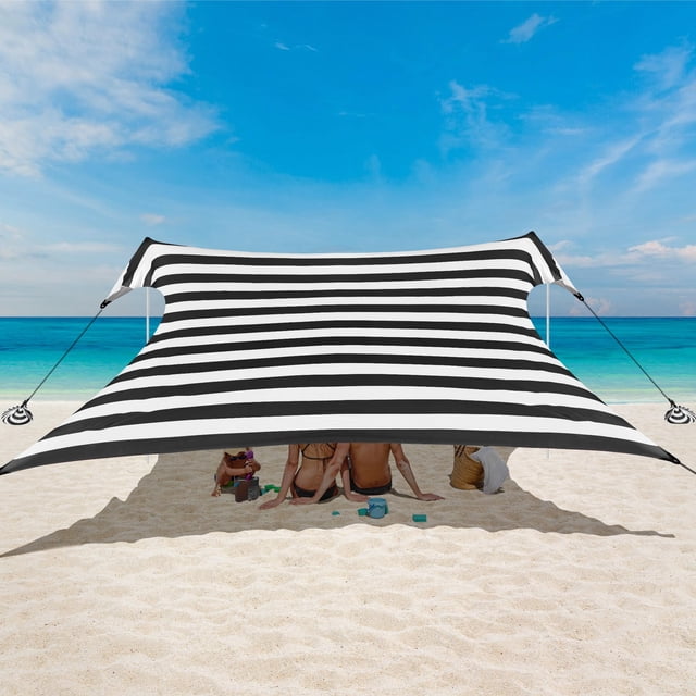 Carpa de playa BEW, toldo portátil, 3 x 3 m, UPF 50+, a rayas negras