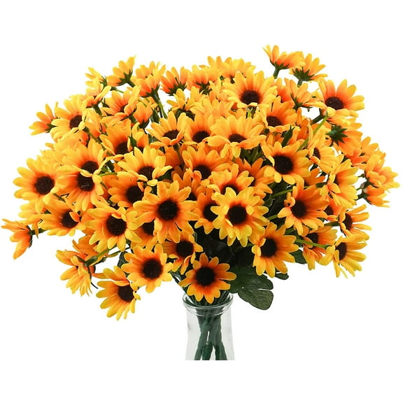 6 Bundles Sunflowers Artificial Flowers Daisy Mums Fake Flowers Outdoor UV Resistant No Fade Fall Flowers 24 Stems Greenery Shrubs Indoor Outside Home Wedding Office DIY Garden Décor (Yellow)