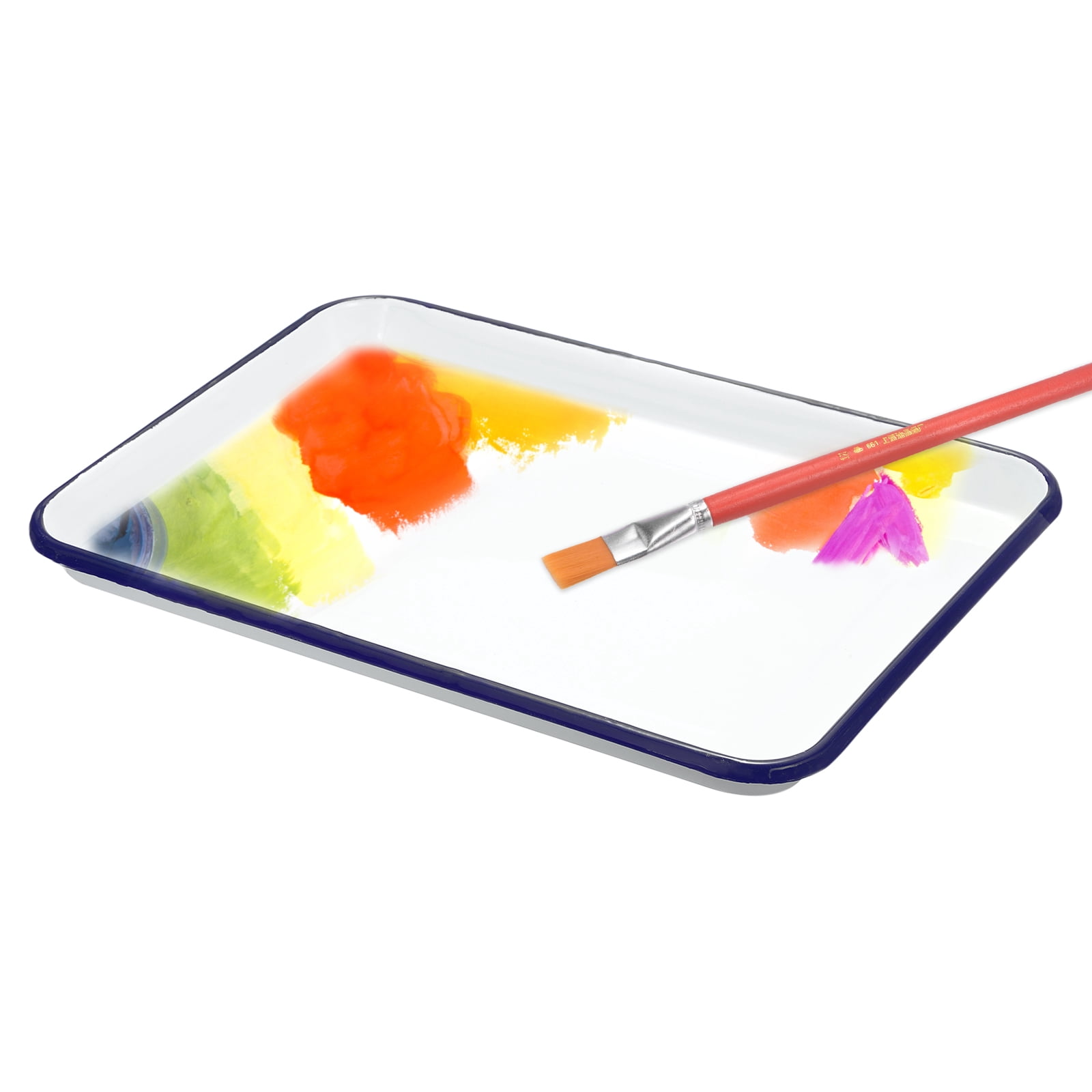 Uxcell Butcher Tray Palette 13.4" x 9.4" Metal Triple Enamel Coated Rectangular Tray Artist Painter Painting Tool for Art Paint Acrylic Watercolor Mixing