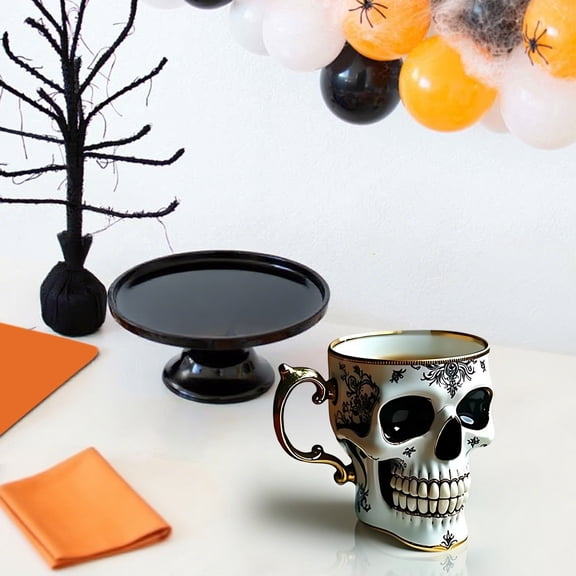 Skull Coffee Mug With Saucer Set Gothic Porcelain Tea Cup Ornate Skull Coffee Mug Funny Ceramic Tea Cup-Diabolical Bonehead Cup For home Daily Use with Unique Design and Microwave Safe, B, 1pcs