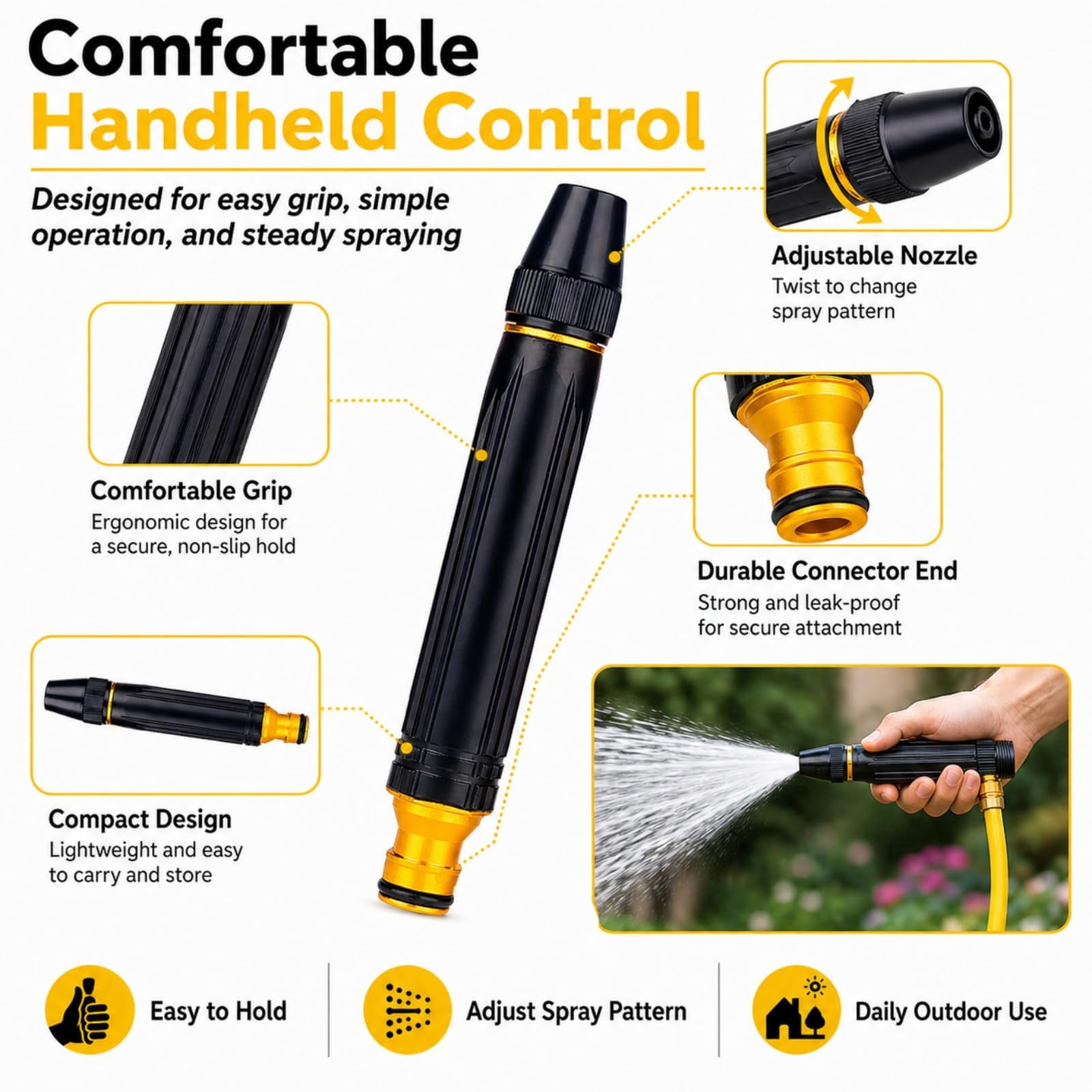 Home High-Pressure Car Wash Water Gun with Booster, Powerful Water Sprayer Kit with Hose and Nozzle, Garden Hose Spray Gun for Car Cleaning, Patio, Lawn and Plant Watering