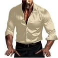 thumbnail image 5 of LOVZFMLL Men's Shirts, Satin Solid Button-Down Shirt, Cozy Fashion for Business Party Club, V-Neck Relaxed Fit Long Sleeve Fall Clothes, 5 of 9