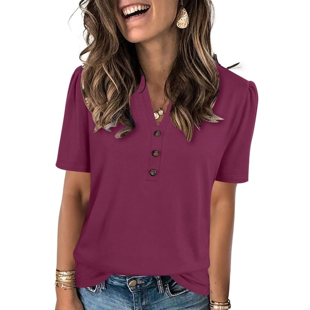 Mrzvby Hauts d'Été pour Femmes 2025 Vacances T-shirt à Manches Courtes Couleur Unie Col Rond