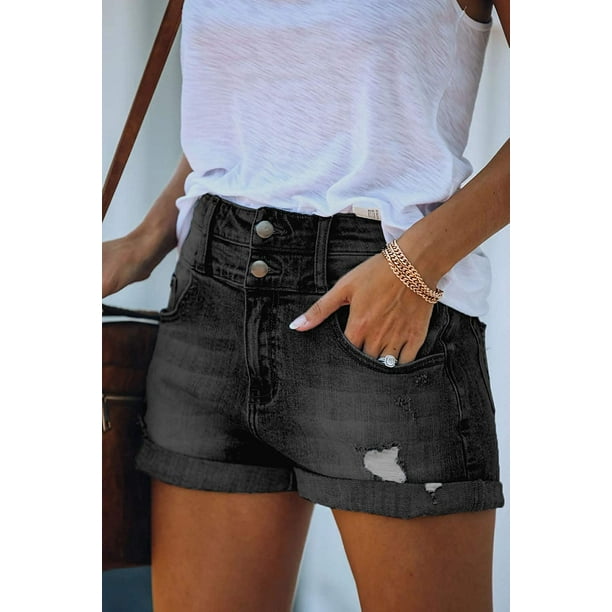 Women's Mid Rise Denim Shorts Casual Frayed Stretchy Folded Hem Ripped  Shorts Jeans Comfy Summer Hot Shorts 
