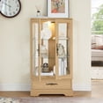 thumbnail image 3 of Gzxs Lighted Display Curio Cabinet w/Tempered Glass Doors and Mirrored Back Panel, Accent Wood Storage Cabinet with Drawer and Adjustable Shelves, for Living room Bedroom Home Office - Oak with Bulb, 3 of 10