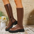 thumbnail image 3 of Dakaela Knee High Boots Women Leather Fashion Platform Tall Riding Boots Stretch Low Heel Wide Calf Dress Long Boot Brown 6, 3 of 8