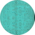 thumbnail image 1 of Ahgly Company Machine Washable Indoor Round Oriental Turquoise Blue Traditional Area Rugs, 4' Round, 1 of 4