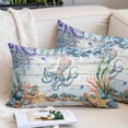 thumbnail image 2 of Octopus Coastal Throw Pillow Covers, Summer Nautical Starfish Coral Grey Wooden Soft Breathable Pillow Cases with Invisible Zipper, King Size Pillowcases for Couch Bed Sofa Chair 20x36 Inches, 2 of 9