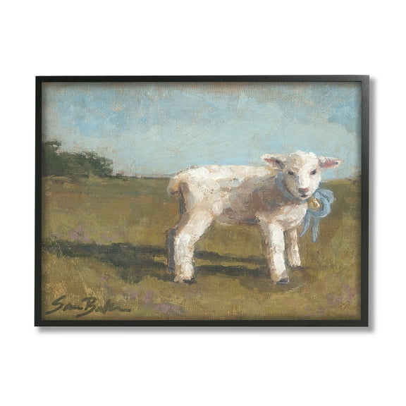 Stupell Farmhouse Baby Lamb Painting Animals & Insects Painting Black Framed Art Print Wall Art