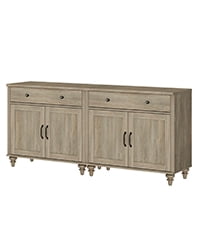 72"H × 68"W Large Farmhouse Wooden Library Bookcase with Ample Storage Cabinet, Freestanding Bookshelf for Living Room, Office & Study Room, Wash Gray