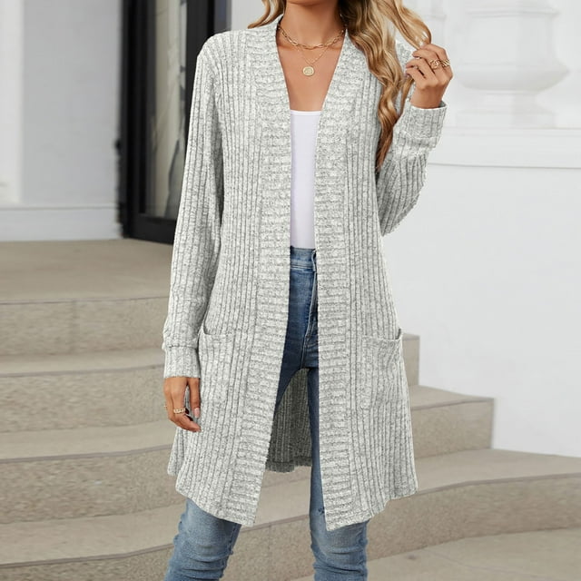 Fall Cameland Cardigan de Mode pour Femmes Cardigan à Rayures Brossées à Manches Longues Manteau pour Femmes