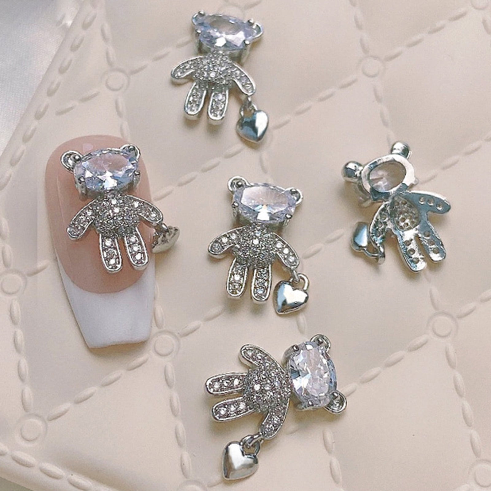 Gold or Silver Teddy Bear Bling Moving Nail Charm – Glitter Planet