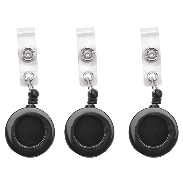 3Pz Sostenedor de Carrete Retractil YOYO Clip Boton de Encaje Llave de Tarjeta de Identificacion Negro