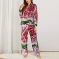 thumbnail image 2 of Yiaed Watermelon Splash Realism Art Print Pajamas Women's Long Sleeve Sleepwear Soft Button Down Loungewear Pjs Lounge Set Nightwear Womens Pajama Pants-Small, 2 of 7