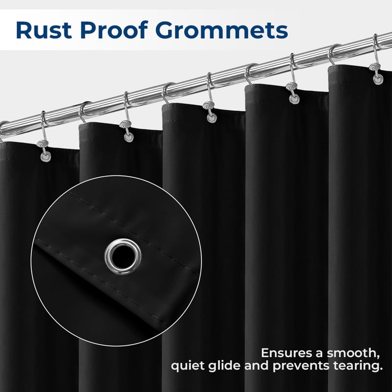 Yiannan Black PEVA Shower Curtain Liner, Rustproof Grommets, Waterproof, 3 Magnets，72x78